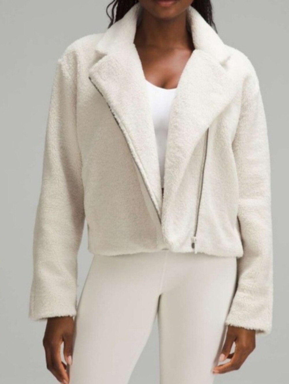 Lululemon Bone Cream Textured Fleece Collared Jacket